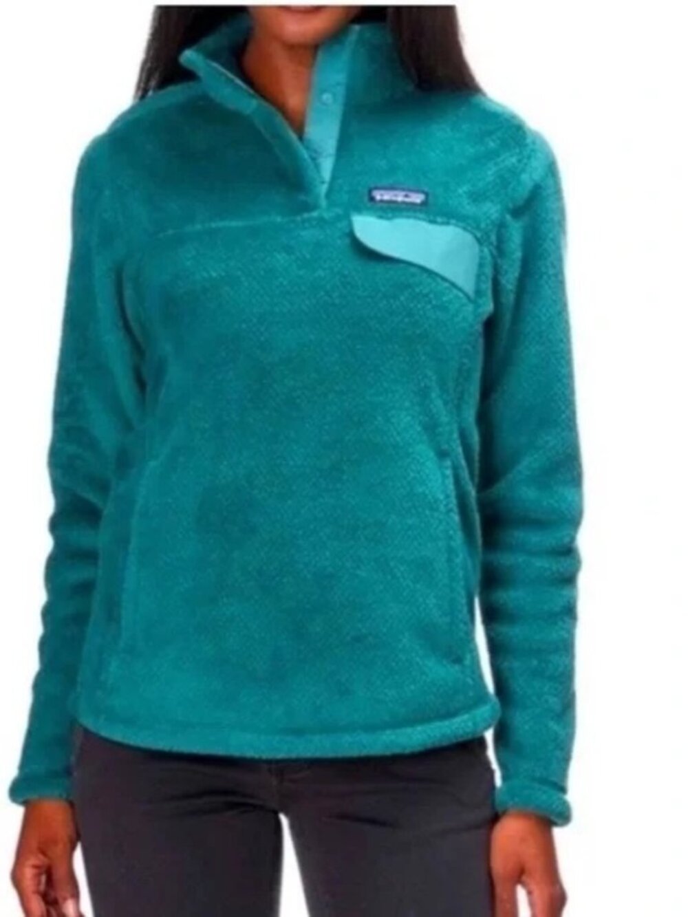 Patagonia Sweater Womens M Turquoise Fleece 1/4 Snap Pullover Jacket